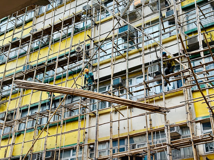 Yellow, Composite material, Metal, Scaffolding, Glass
