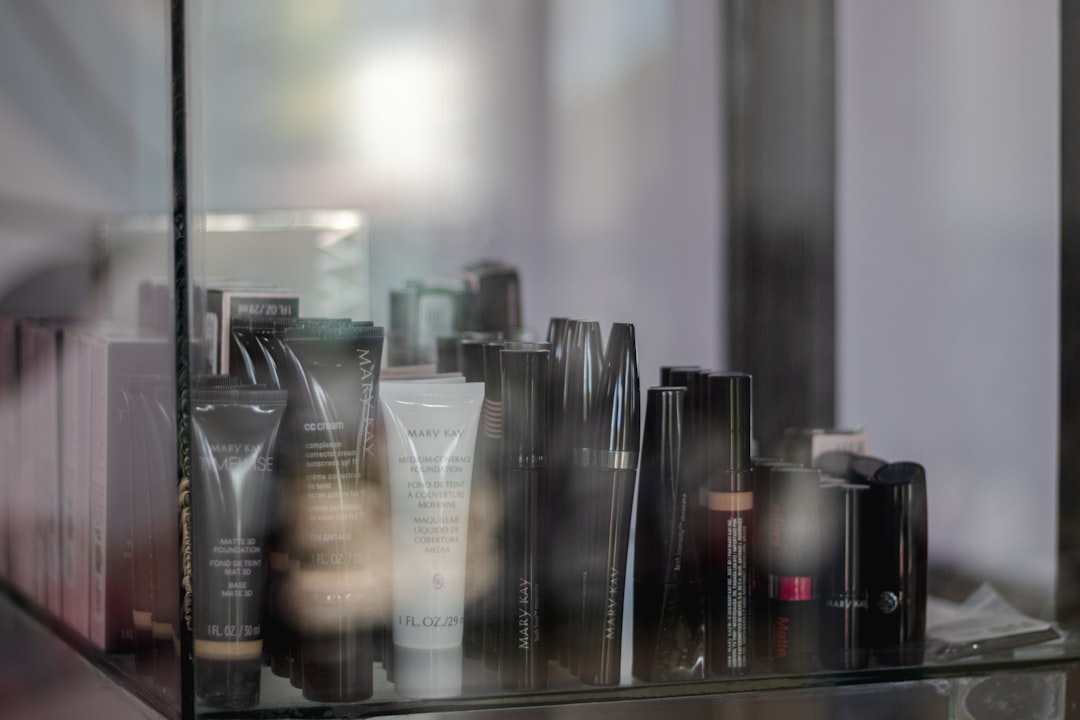 a shelf with a lot of different types of cosmetics