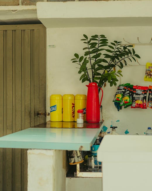 Outdoor bar area with snacks, beverages, and vibrant decor for a relaxed ambiance.