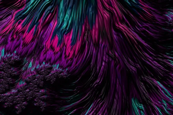 Abstracte, golvende textuur in paars, roze en blauwgroen, ideaal voor een moderne achtergrond.